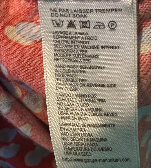 Manoukian red blue print short puff sleeves top size Medium - Picture 4 of 9